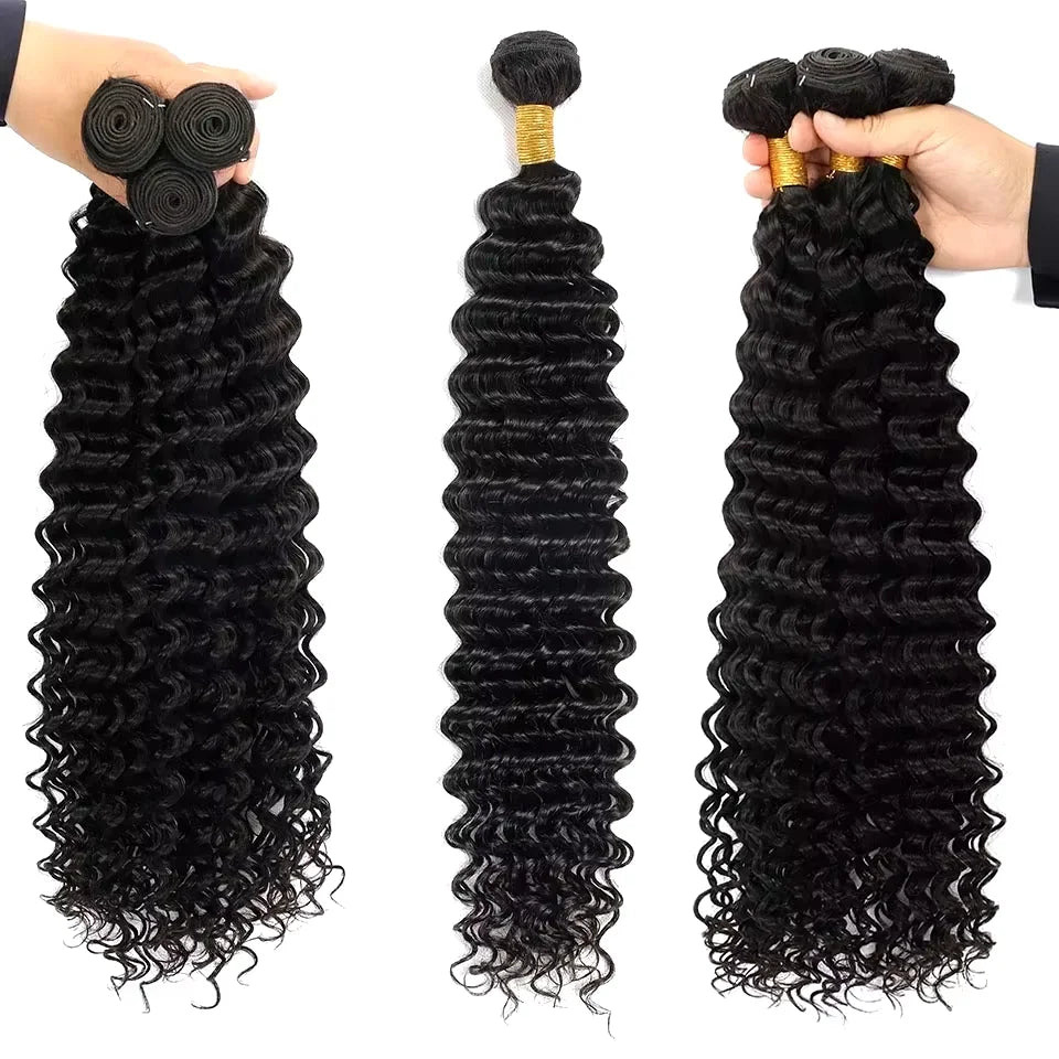 Burmese Raw Curly Human Hair Bundles — Deep Wave Remy Virgin Hair, 12–42 Inch