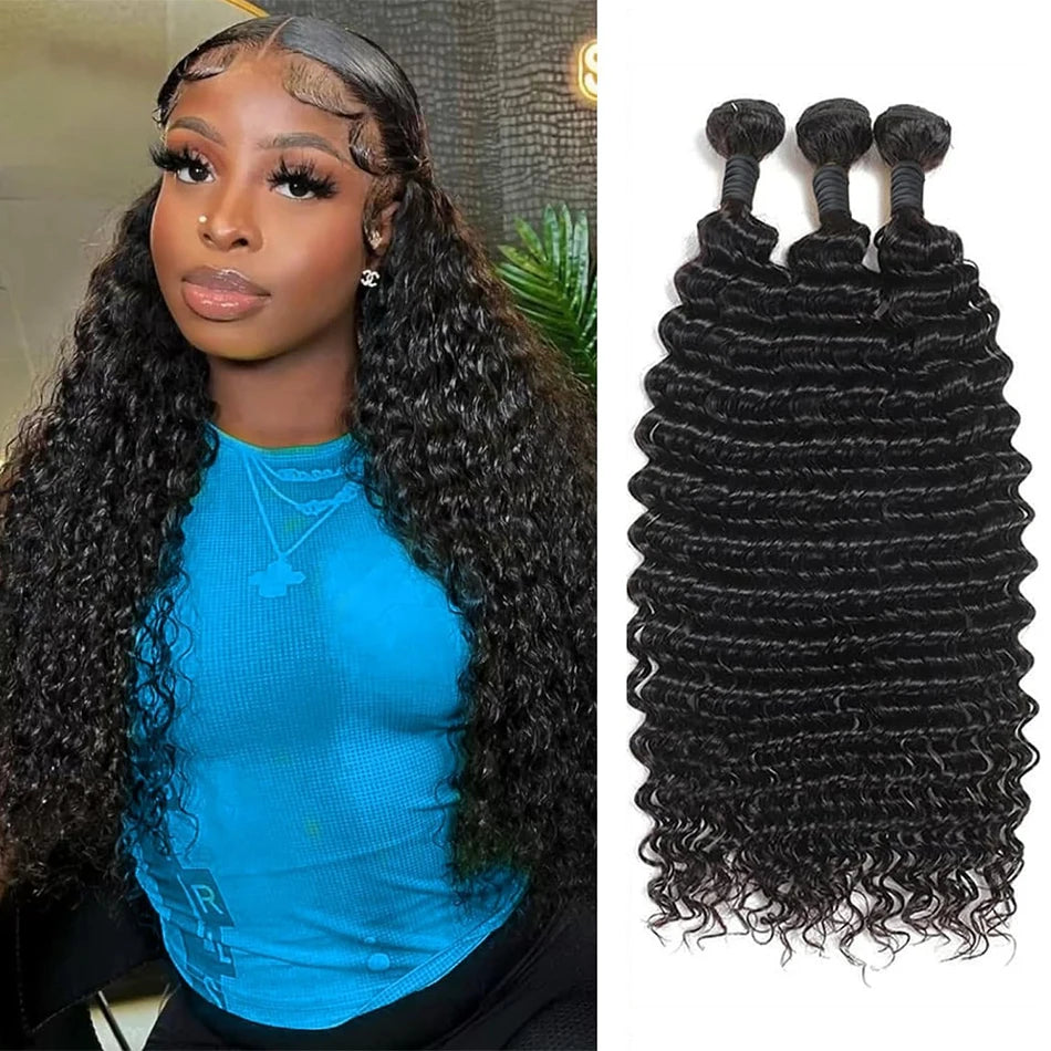 Burmese Raw Curly Human Hair Bundles — Deep Wave Remy Virgin Hair, 12–42 Inch