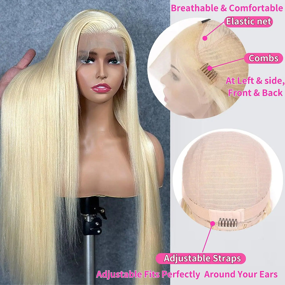 613 Blonde Human Hair Wig — HD Transparent Lace Front, 13x4 / 13x6 / 360, 180-250% Density