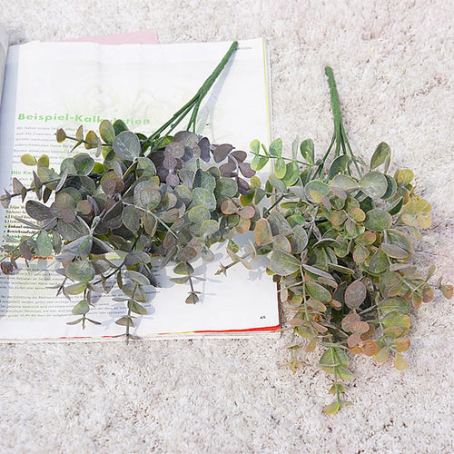 Artificial Plastic Plants Leaves Green Eucalyptus Branch Garden Vase Home Room Festival Wedding Wreath Decoration Fake Flowers