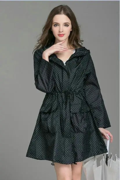 New Fashion Women Raincoat With Hat Foldable Cuffs Laydies Dress Style Light Rain Coat Waterproof Men Rainwear Windproof Jacket