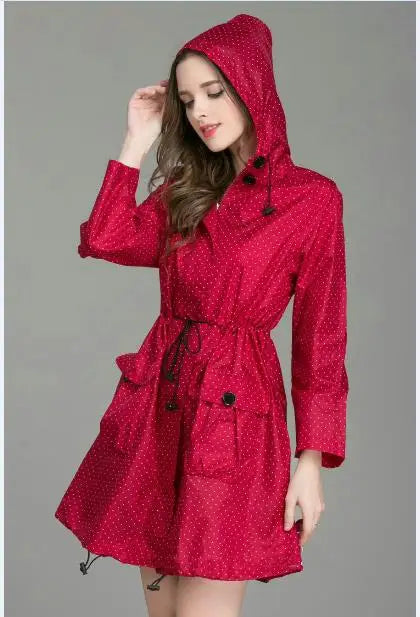 New Fashion Women Raincoat With Hat Foldable Cuffs Laydies Dress Style Light Rain Coat Waterproof Men Rainwear Windproof Jacket