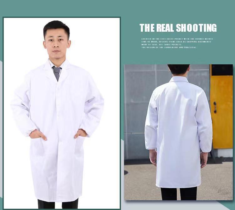 Polyester-Cotton Pure Cotton White Coat Work Uniform Nurse Uniform Medical Uniform Caregiver Uniform Long-Sleeved Polyester Cardigan White Coat