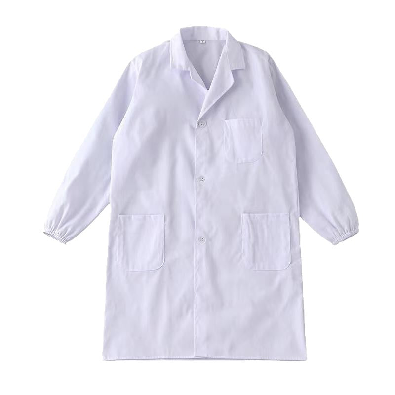 Polyester-Cotton Pure Cotton White Coat Work Uniform Nurse Uniform Medical Uniform Caregiver Uniform Long-Sleeved Polyester Cardigan White Coat