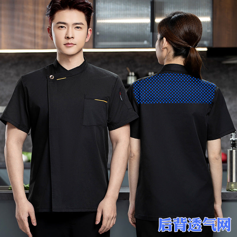 French Chef Overalls Long-Sleeved Men's Hotel Restaurant Kitchen Breathable Sweat-Absorbent Summer Chef Uniforms Short-Sleeved Women's Wholesale