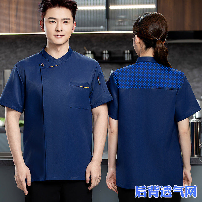 French Chef Overalls Long-Sleeved Men's Hotel Restaurant Kitchen Breathable Sweat-Absorbent Summer Chef Uniforms Short-Sleeved Women's Wholesale