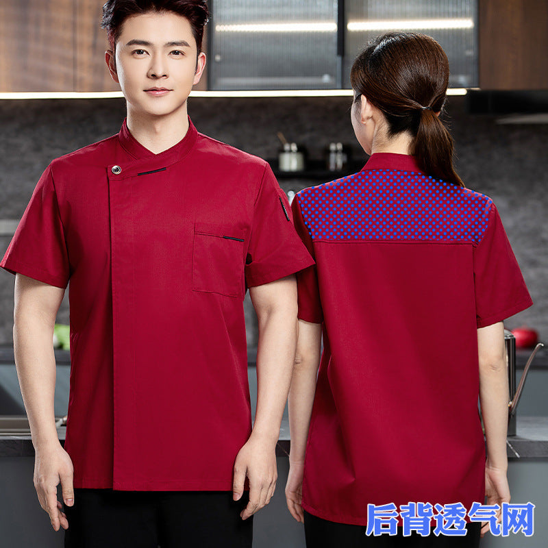 French Chef Overalls Long-Sleeved Men's Hotel Restaurant Kitchen Breathable Sweat-Absorbent Summer Chef Uniforms Short-Sleeved Women's Wholesale
