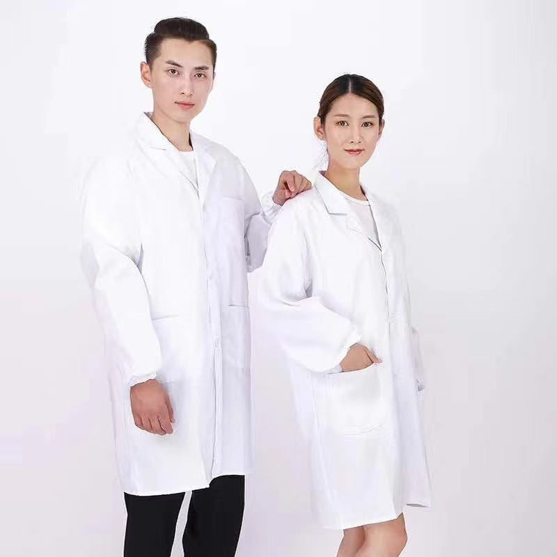 Polyester-Cotton Pure Cotton White Coat Work Uniform Nurse Uniform Medical Uniform Caregiver Uniform Long-Sleeved Polyester Cardigan White Coat