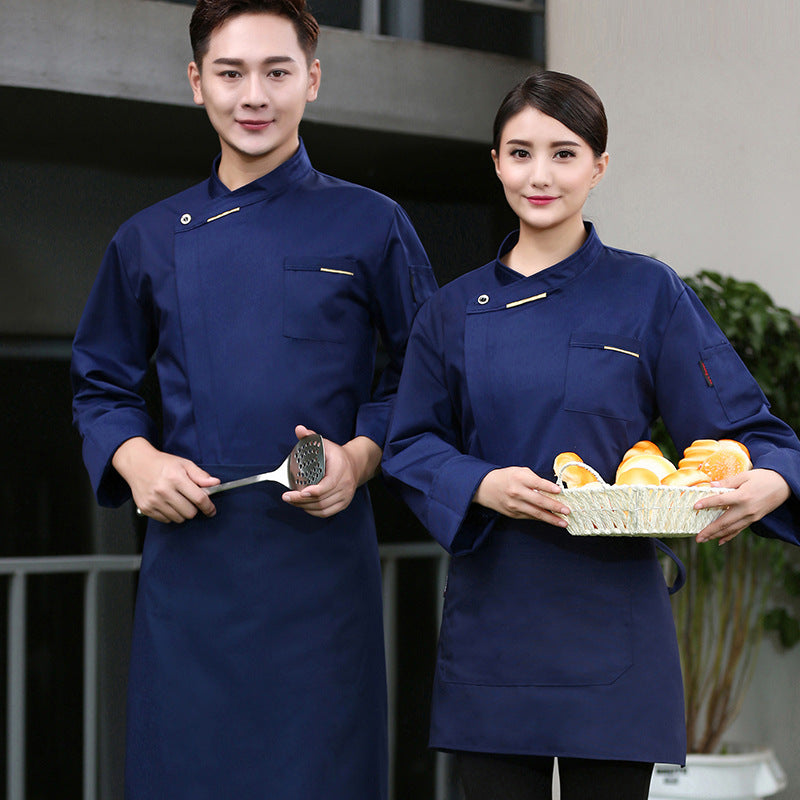 French Chef Overalls Long-Sleeved Men's Hotel Restaurant Kitchen Breathable Sweat-Absorbent Summer Chef Uniforms Short-Sleeved Women's Wholesale