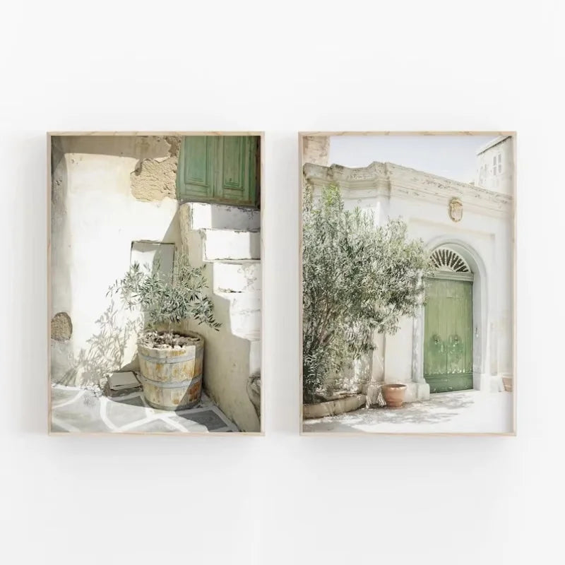 2pcs/set Neutral Olive Tree Shadow Vase Canvas Print Poster Retro Botanical Landscape Art Print Home Decor Art Poster Gifts
