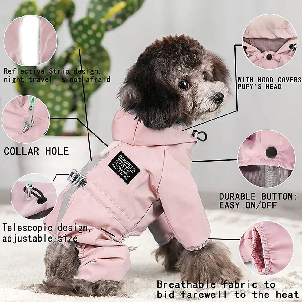 Dog Raincoat Waterproof Dog Rain Jacket with Reflective Strap and Leash Hole Rainy Day Pet Clothes Windproof Puppy Cat Rain Coat