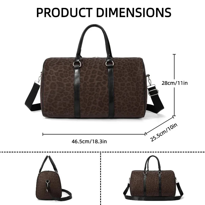 Leopard Print Duffle Weekender Bag Large Carry on Travel Bag Adjustable Strap Sports Gym Overnight Handbag for Men Women