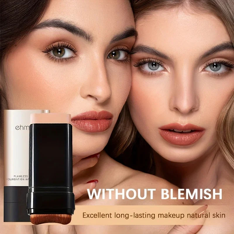 Watery Double-Headed Foundation Stick with Brush, Natural Long-Lasting Flawless Makeup For Facial Concealer Cosmetics