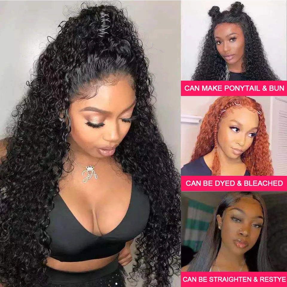 Transparent 13x4 13x6 HD Water Wave Lace Front Wig Kinky Curly Human Hair Wigs Deep Wave Lace Frontal Wigs For Women Pre Plucked