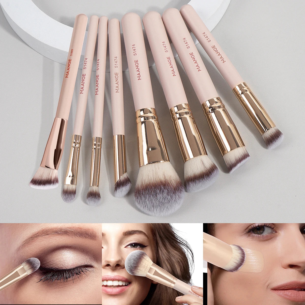 MAANGE 8pcs Makeup Brush Set Including Powder Blusher Foundation Makeup and Contour Brush Portable Travel Set for All Skin Types