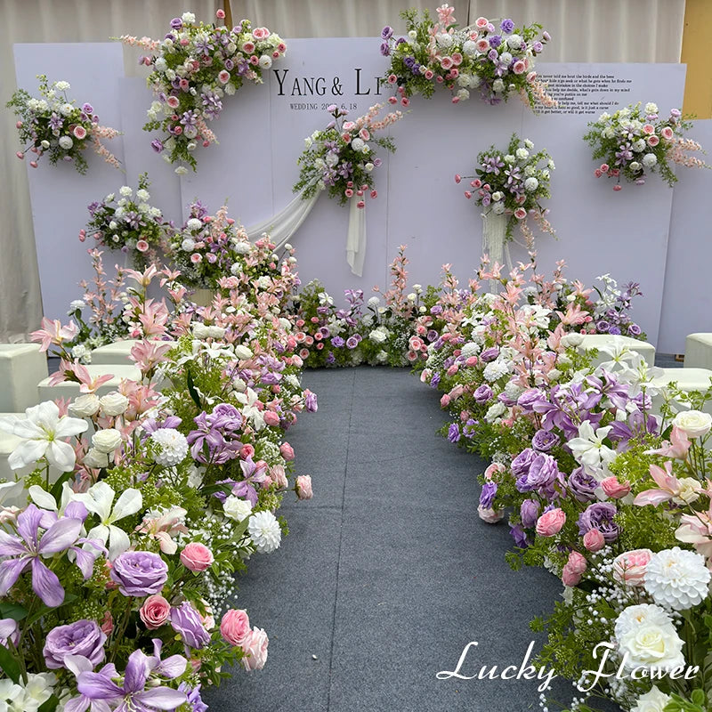 Outdoor Wedding Decoration Artificial Flowers Hanging Flower Row Road Leading Floor Flower Row Flower Ball Floral Backdrop Decor