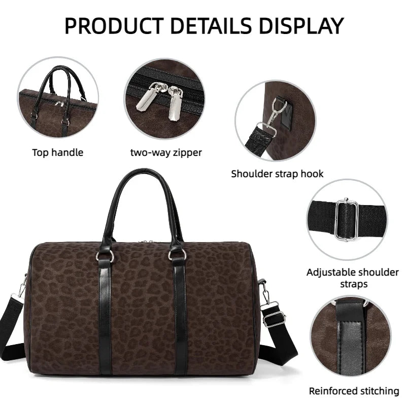 Leopard Print Duffle Weekender Bag Large Carry on Travel Bag Adjustable Strap Sports Gym Overnight Handbag for Men Women