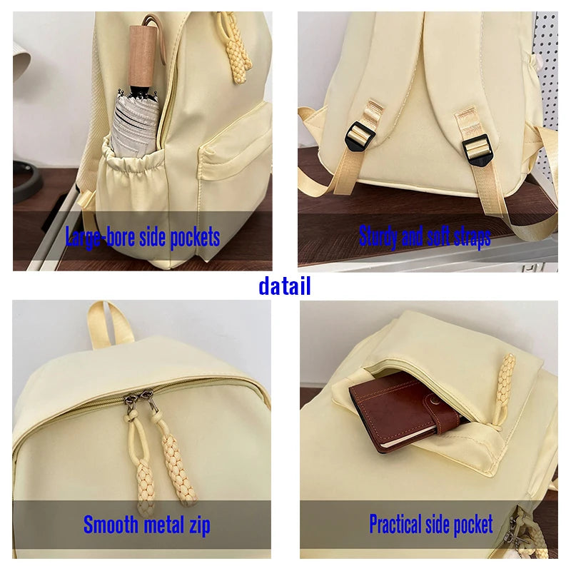 Embroidered Custom - College-Style Backpack, Made of Solid Colour High-Quality Fabric, Large Capacity, Stylish and Simple Fresh.