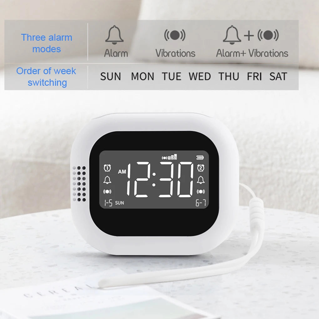 Multifunctional Vibration Alarm Clock Rechargeable LED Display Electronic Clock White Noise Student Strong Wake-up Artifact