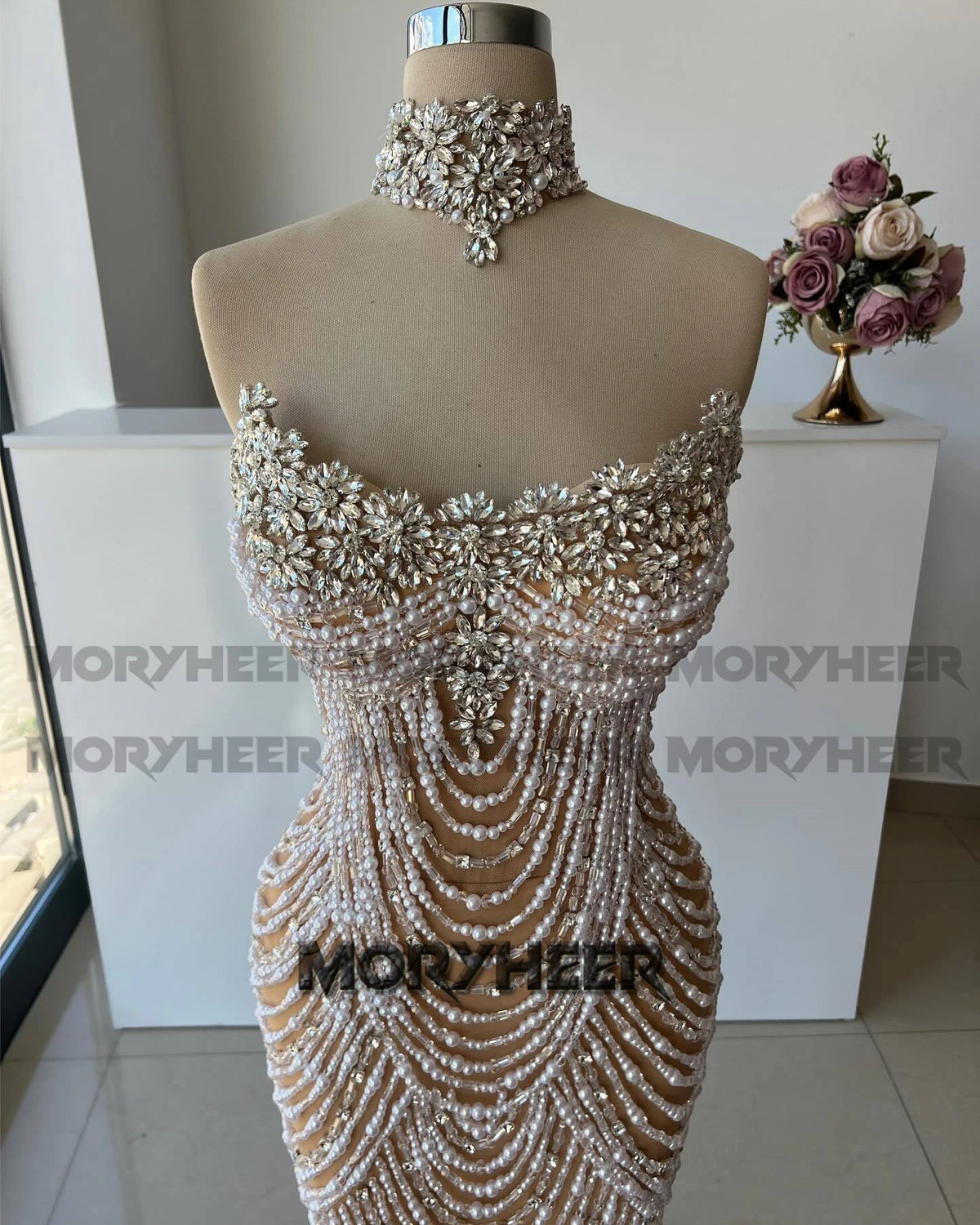 Rhinestone Beading Evening Gown — Scoop Neck Cape, Mermaid Pageant Dress, Custom Plus Size