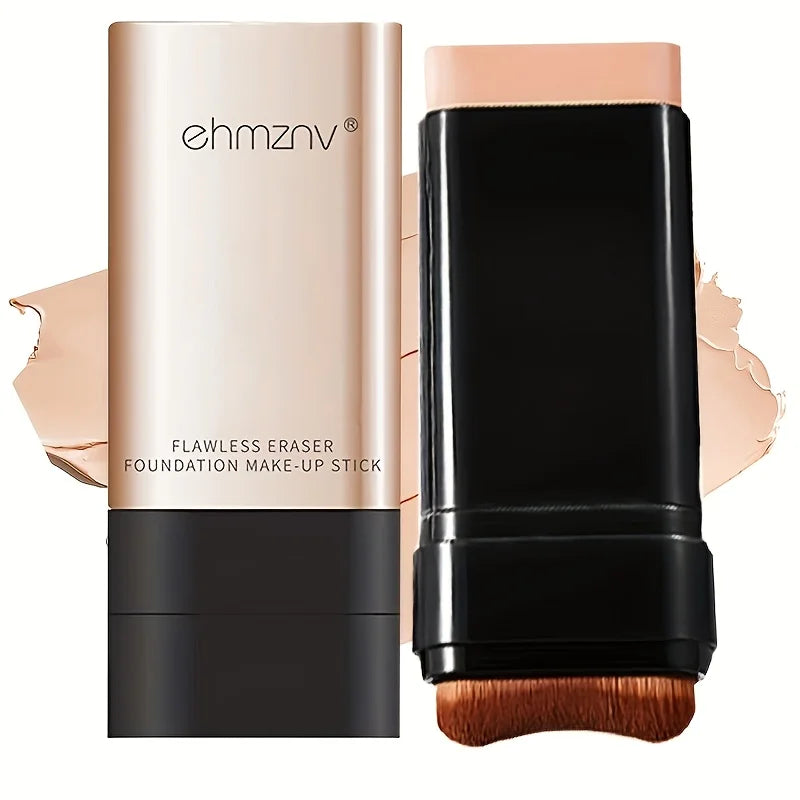 Watery Double-Headed Foundation Stick with Brush, Natural Long-Lasting Flawless Makeup For Facial Concealer Cosmetics