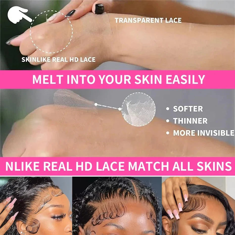 Transparent 13x4 13x6 HD Water Wave Lace Front Wig Kinky Curly Human Hair Wigs Deep Wave Lace Frontal Wigs For Women Pre Plucked