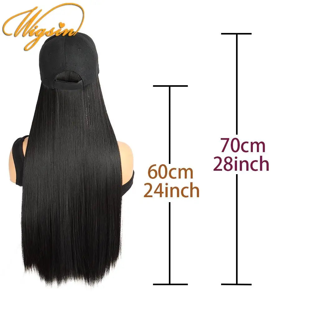 WIGSIN Synthetic  24Inch Long Straight One Piece Baseball Hair Hat Wig Adjustable Black Brown Hairpiece for Women