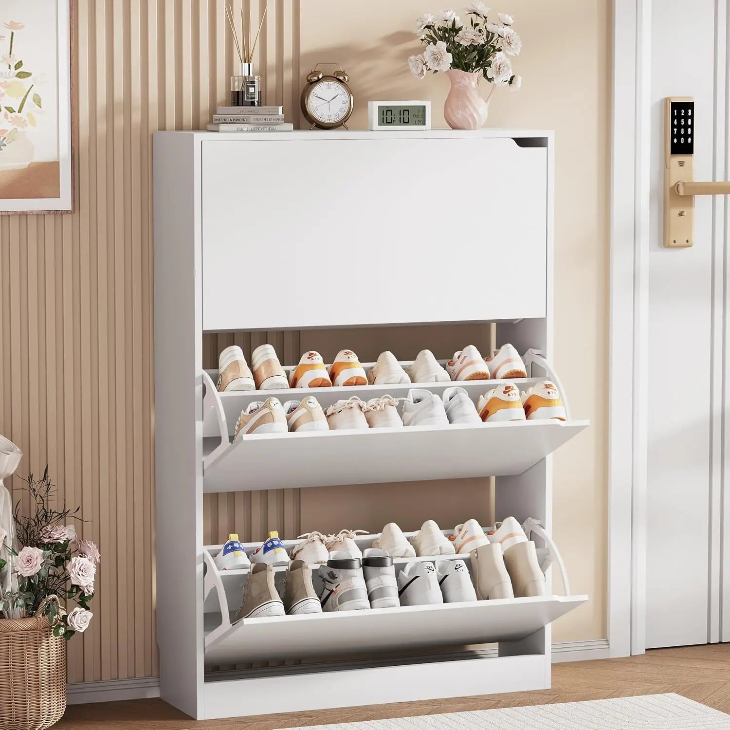 Wood Freestanding Shoe Cabinet,3 Flip Drawers & Adjustable Shelves,Entryway Storage, Custom