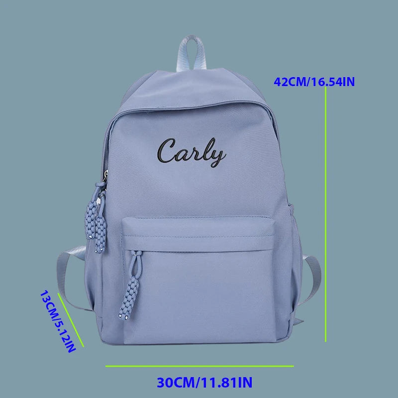 Embroidered Custom - College-Style Backpack, Made of Solid Colour High-Quality Fabric, Large Capacity, Stylish and Simple Fresh.