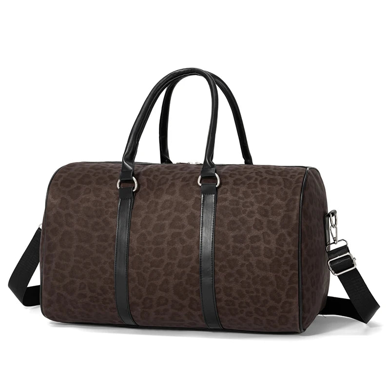 Leopard Print Duffle Weekender Bag Large Carry on Travel Bag Adjustable Strap Sports Gym Overnight Handbag for Men Women