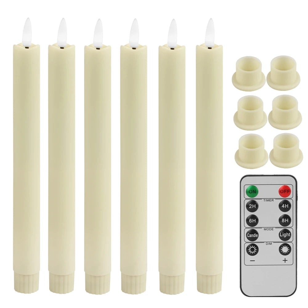 LED Flameless Taper Candles Flickering with 10-Key Remote 11" Battery Operated Ivory Candlesticks Christmas Home Wedding Decor