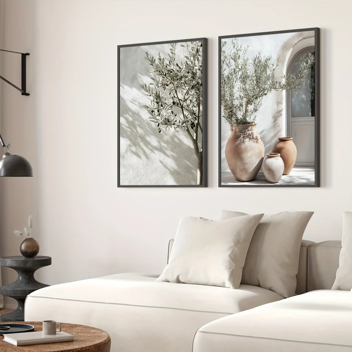 2pcs/set Neutral Olive Tree Shadow Vase Canvas Print Poster Retro Botanical Landscape Art Print Home Decor Art Poster Gifts