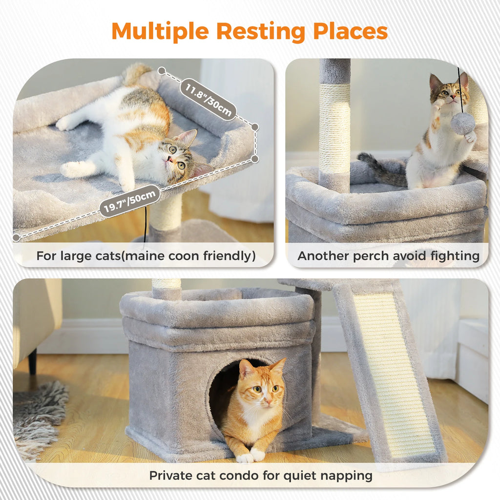 Small Cat Tree for Indoor Cat Tower with Sisal Scratching Post and Pad Wide Top Perch Large Cat Condo Cat Scratchers Cat Toys