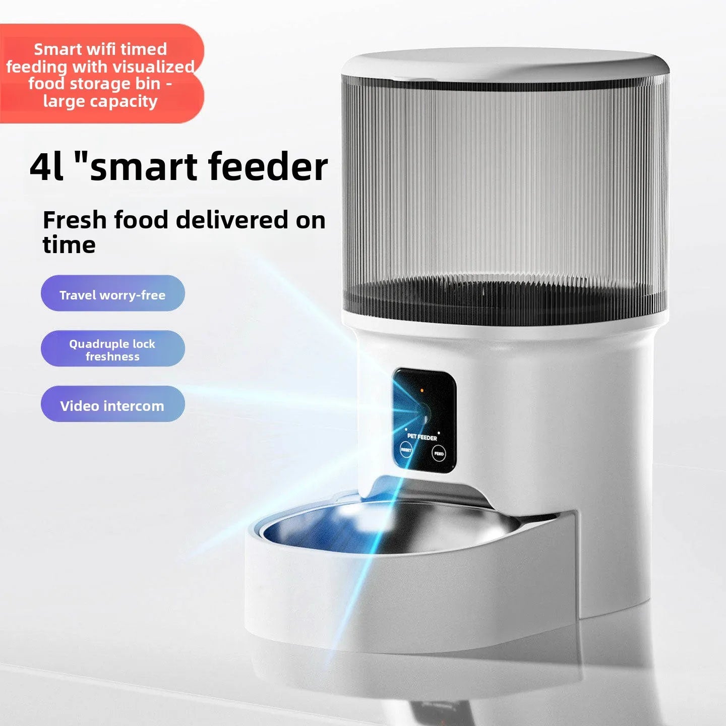 HD Video Automatic Pet Feeder for Cats Dogs 4L Smart Timed Quantitative Food Dispenser with Stainless Steel Bow Pet Supplies