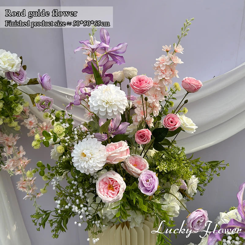 Outdoor Wedding Decoration Artificial Flowers Hanging Flower Row Road Leading Floor Flower Row Flower Ball Floral Backdrop Decor