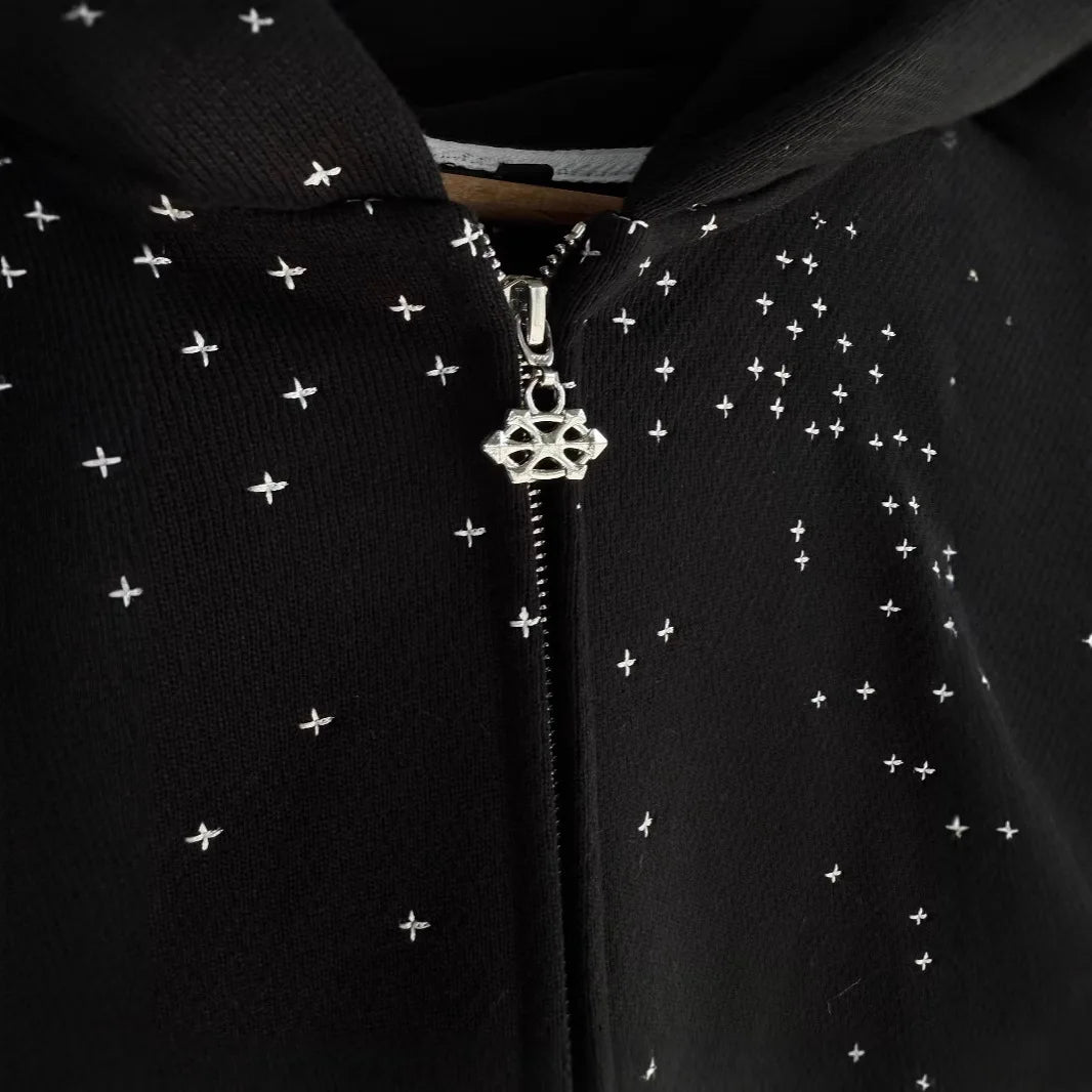 Rhinestone Zip-Up Sweatshirt Jacket — Gothic Streetwear, Men’s & Couples Casual Hoodie