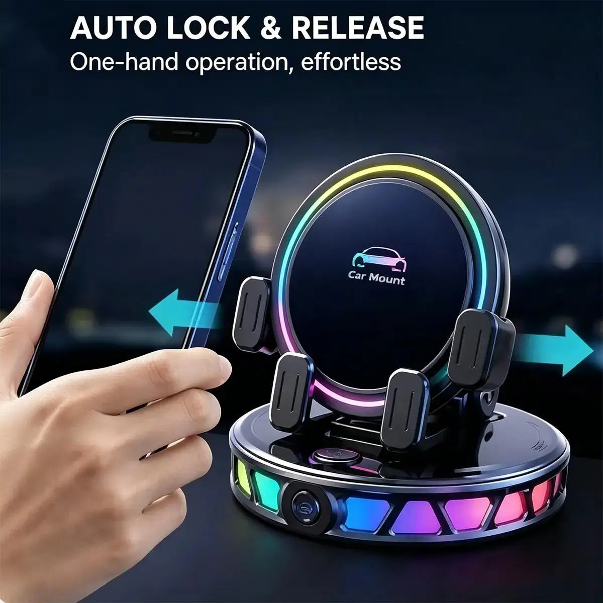 360° Rotating Wireless Car Phone Holder — 15W Fast Charging, Suction Cup Dashboard Mount