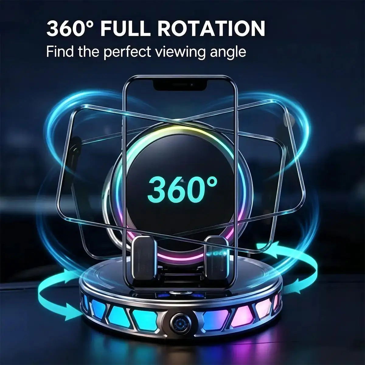 360° Rotating Wireless Car Phone Holder — 15W Fast Charging, Suction Cup Dashboard Mount