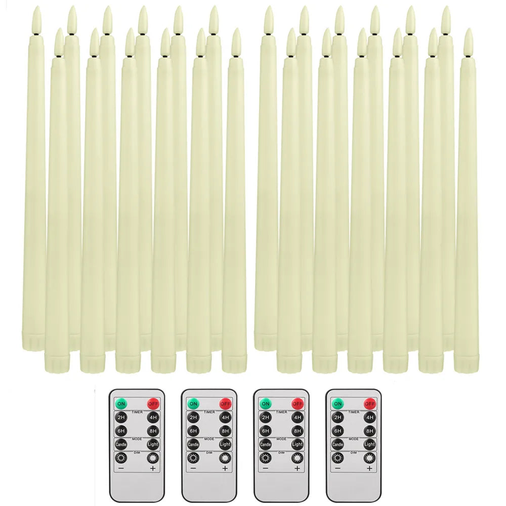 LED Flameless Taper Candles Flickering with 10-Key Remote 11" Battery Operated Ivory Candlesticks Christmas Home Wedding Decor