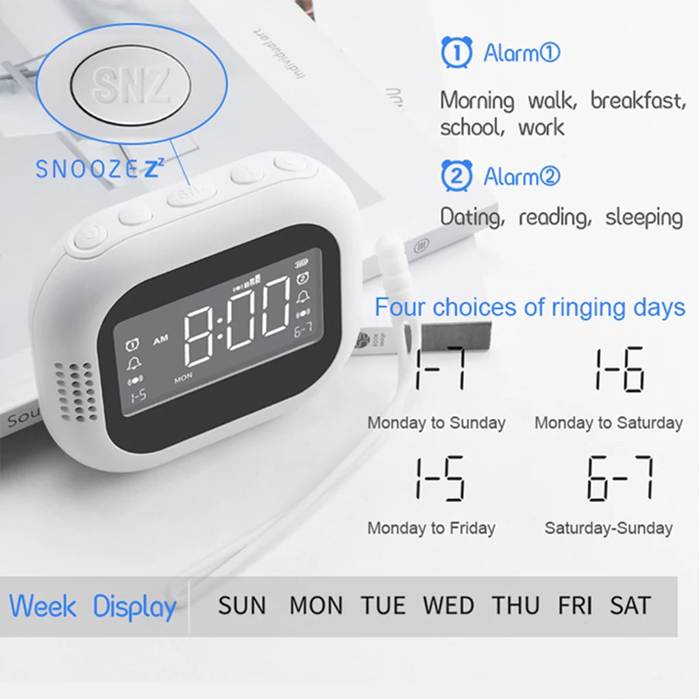 Multifunctional Vibration Alarm Clock Rechargeable LED Display Electronic Clock White Noise Student Strong Wake-up Artifact