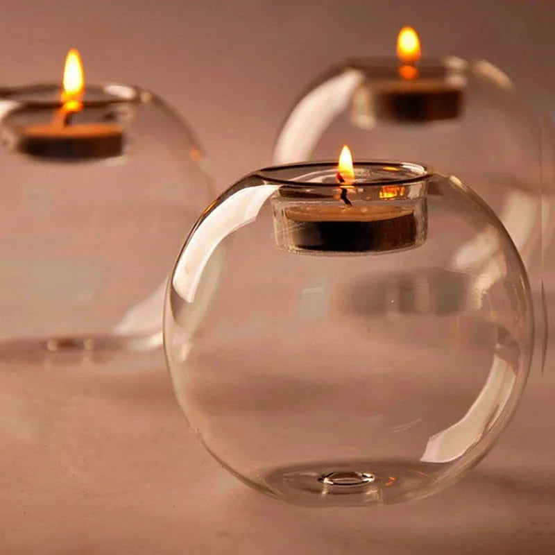 Elegant Round Glass Candle Holders - European Style Centerpiece for Christmas, Halloween & Wedding Parties