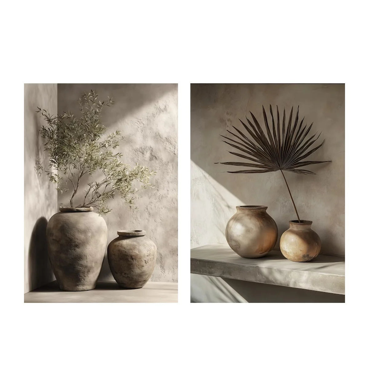 2pcs/set Neutral Olive Tree Shadow Vase Canvas Print Poster Retro Botanical Landscape Art Print Home Decor Art Poster Gifts