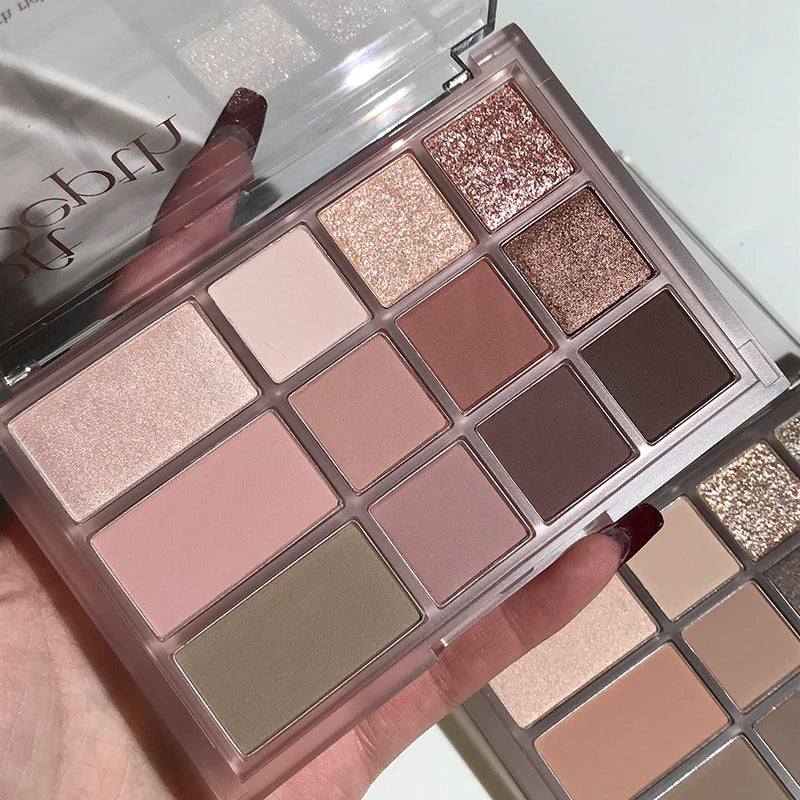 12Color Pink Brown Eye Shadow Tray Pearl Glitter Earth Matte Chocolate Eyeshadow Palette Korea Low Saturation Eye Pigment Makeup