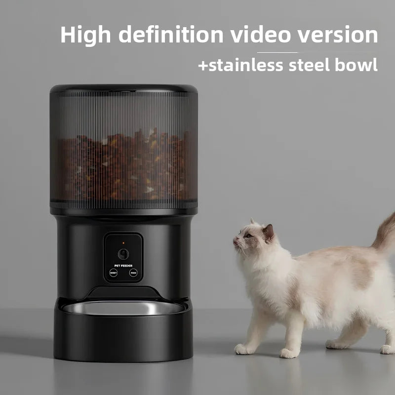 HD Video Automatic Pet Feeder for Cats Dogs 4L Smart Timed Quantitative Food Dispenser with Stainless Steel Bow Pet Supplies