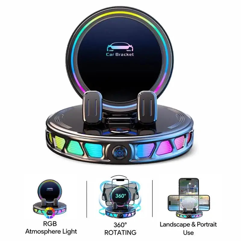 360° Rotating Wireless Car Phone Holder — 15W Fast Charging, Suction Cup Dashboard Mount