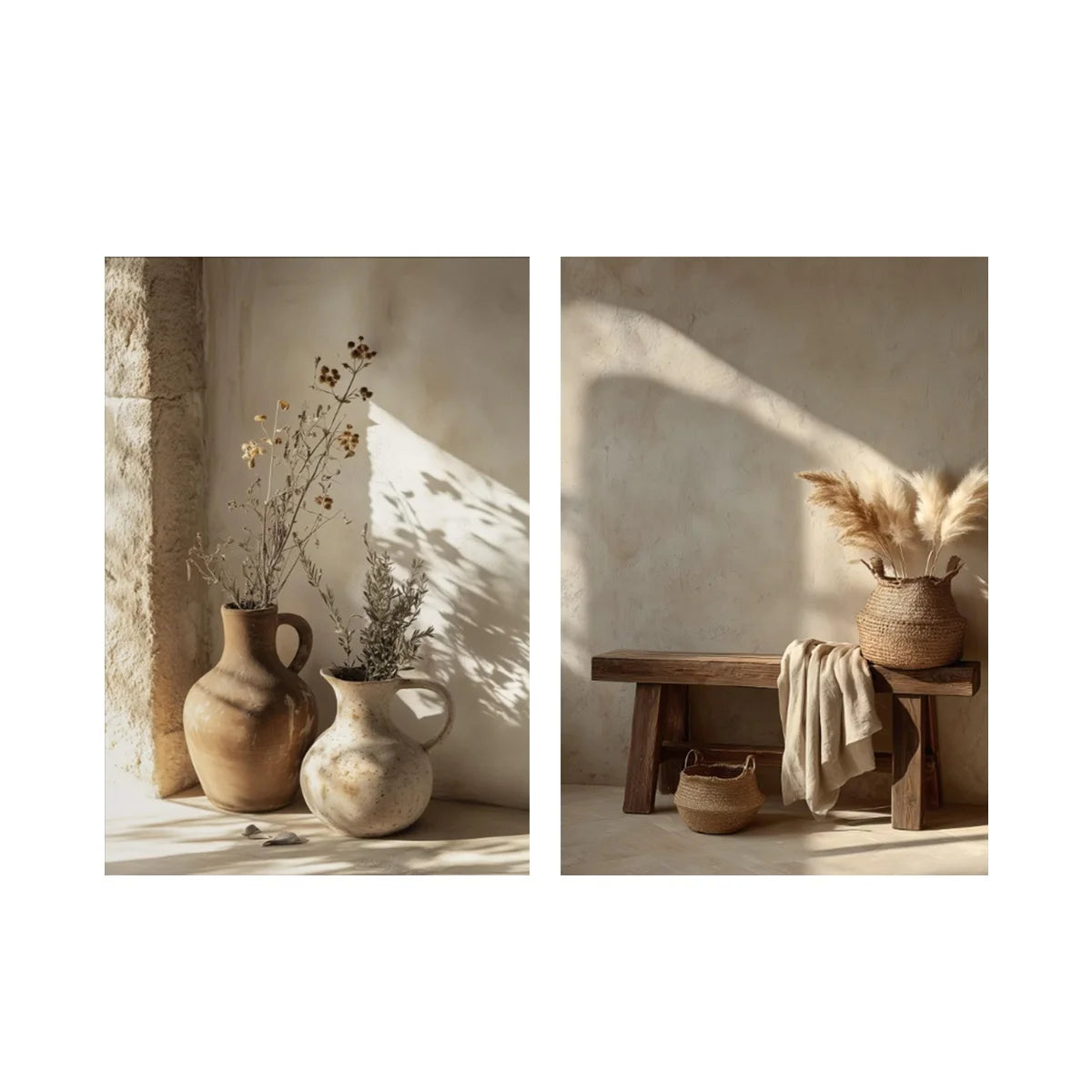 2pcs/set Neutral Olive Tree Shadow Vase Canvas Print Poster Retro Botanical Landscape Art Print Home Decor Art Poster Gifts