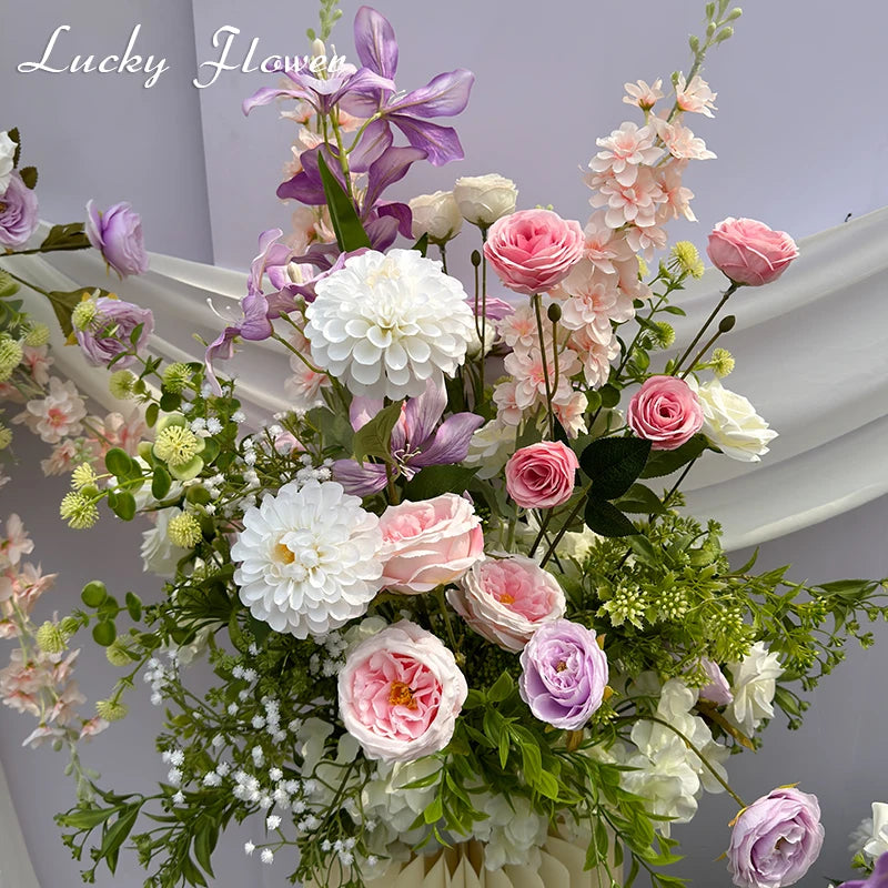 Outdoor Wedding Decoration Artificial Flowers Hanging Flower Row Road Leading Floor Flower Row Flower Ball Floral Backdrop Decor