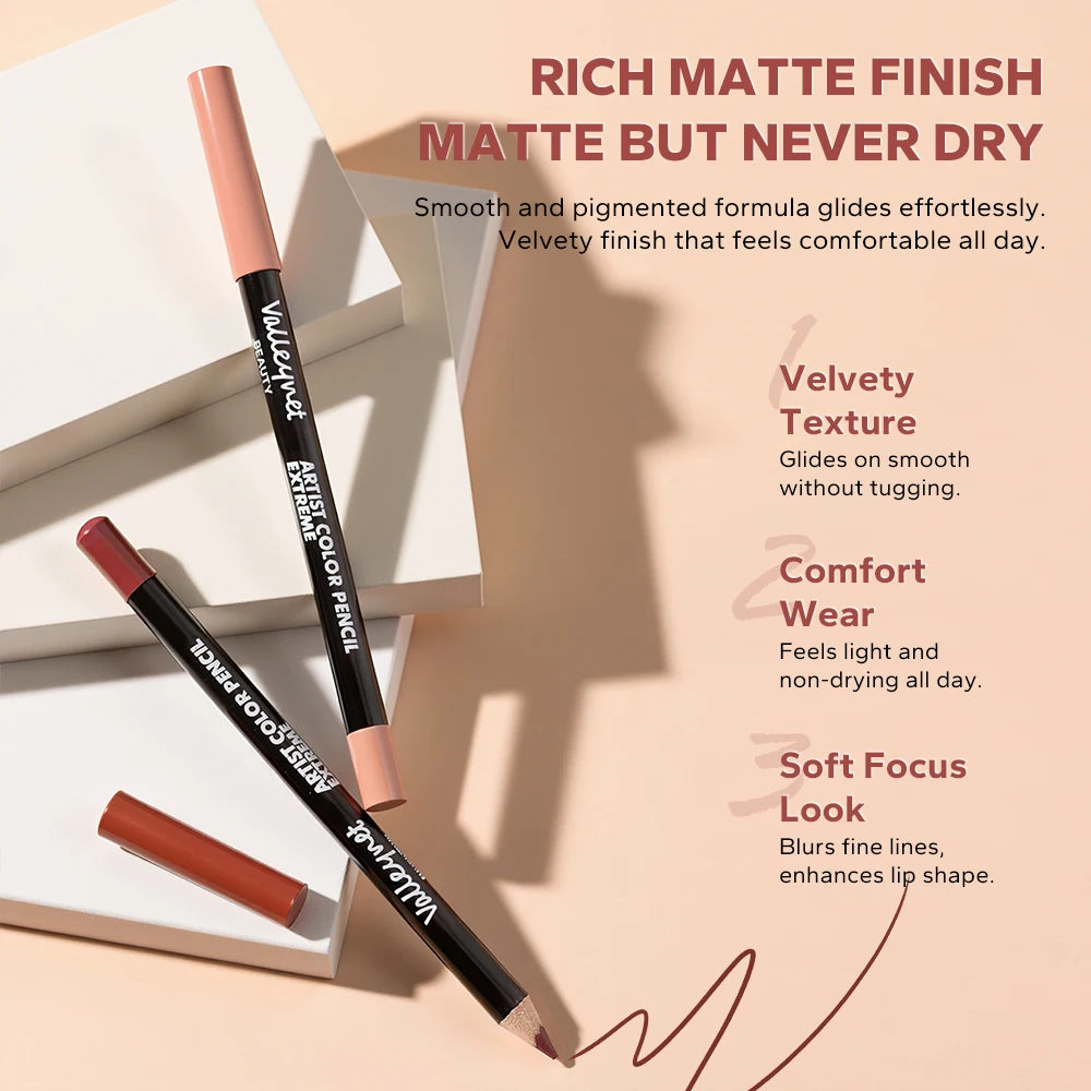 4pcs/Set lip liner set and eyeliner set Nude Brown Collection Long-lasting Matte Waterproof Lipstick Set Women'S Lip Cosmetics
