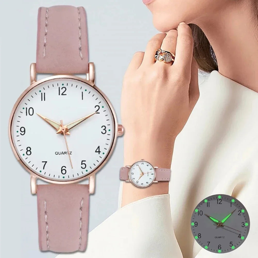Women Watches Luminous Simple Vintage Small Watch Leather Strap Casual Sports Wrist Clock Dress Wristwatches Reloj Mujer
