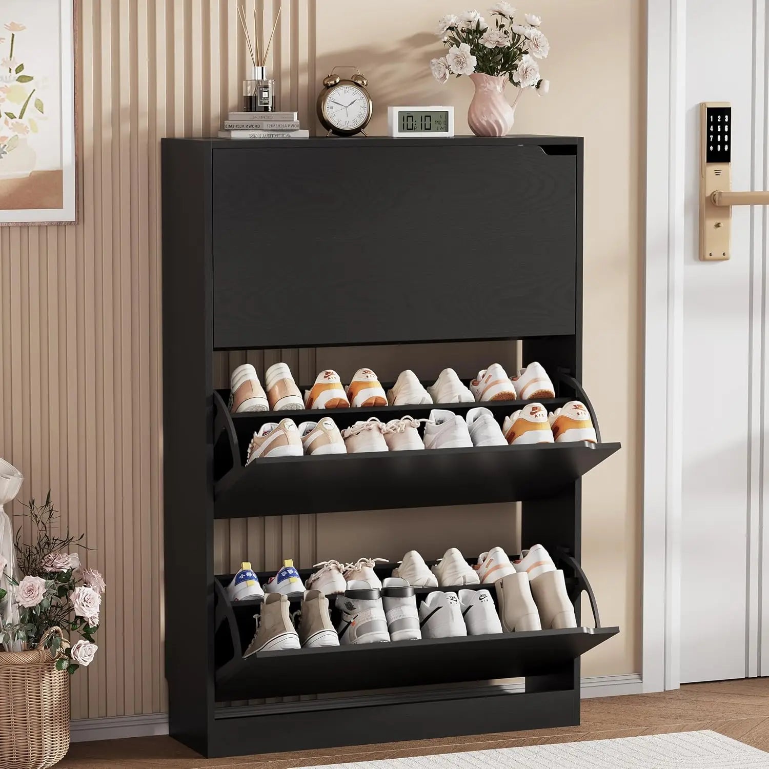 Wood Freestanding Shoe Cabinet,3 Flip Drawers & Adjustable Shelves,Entryway Storage, Custom